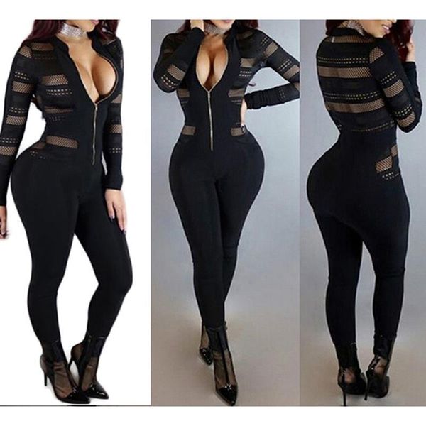 black bodycon womens jumpsuit long sleeve bodysuit zipper v neck elegant polyester full length, Black;white
black bodycon womens jumpsuit long sleeve bodysuit zipper v neck elegant polyester full length, Black;white