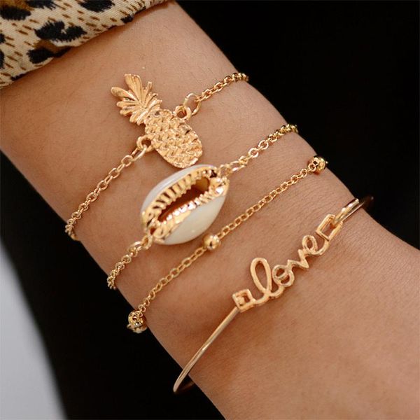 bohemian female pineapple shell letter bracelet 4 piece set women's fashion gold chain accessories beach party jewelry gifts link,, Black
bohemian female pineapple shell letter bracelet 4 piece set women's fashion gold chain accessories beach party jewelry gifts link,, Black