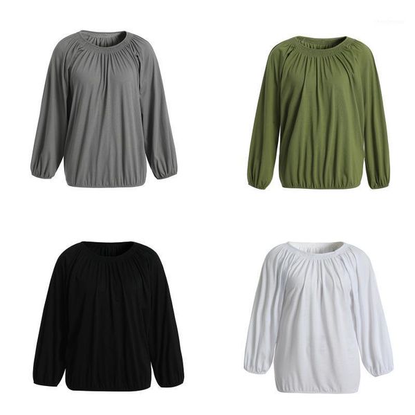 women's blouses & shirts 2021 style crew neck tunic ladies casual long sleeve solid color loose ruched t-shirts fashion clothes, White
women's blouses & shirts 2021 style crew neck tunic ladies casual long sleeve solid color loose ruched t-shirts fashion clothes, White