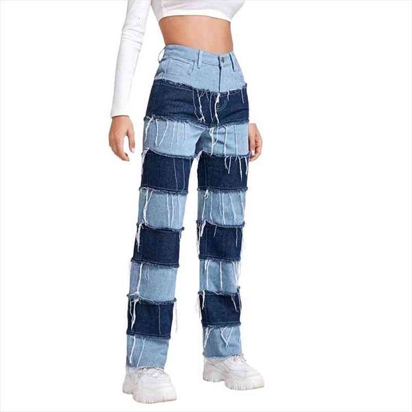 straight leg fashion patchwork women jean denim long pants tassel colorblock baggy trousers with pocket, Blue
straight leg fashion patchwork women jean denim long pants tassel colorblock baggy trousers with pocket, Blue