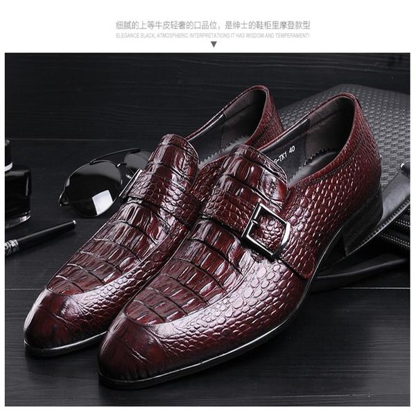 crocodile pattern men's leather buckle pointed toe shoes, british and european version of business suits, shoes dress, Black
crocodile pattern men's leather buckle pointed toe shoes, british and european version of business suits, shoes dress, Black