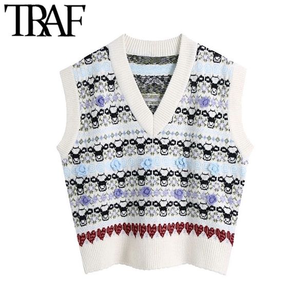 women fashion floral jacquard loose knitted vest sweater vintage v neck sleeveless female waistcoat chic 210507, White
women fashion floral jacquard loose knitted vest sweater vintage v neck sleeveless female waistcoat chic 210507, White