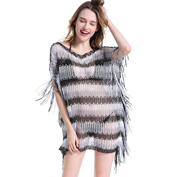 women's swimwear lvka 2021 summer women beach cover up knitted black and white hollow blouse sunscreen shirt swimsuit loose bikini ups, White;black
women's swimwear lvka 2021 summer women beach cover up knitted black and white hollow blouse sunscreen shirt swimsuit loose bikini ups, White;black