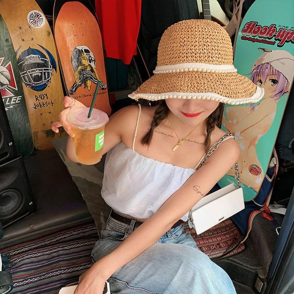 wide brim hats fashion straw hat women stitching color pearl decor sun 2021 summer arrive female sunscreen elegant cap sombrero panama, Blue;gray
wide brim hats fashion straw hat women stitching color pearl decor sun 2021 summer arrive female sunscreen elegant cap sombrero panama, Blue;gray