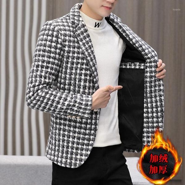 european station plaid suit plus velvet thick men's woolen coat korean style trend autumn and winter british casual small suits & blaze, White;black
european station plaid suit plus velvet thick men's woolen coat korean style trend autumn and winter british casual small suits & blaze, White;black
