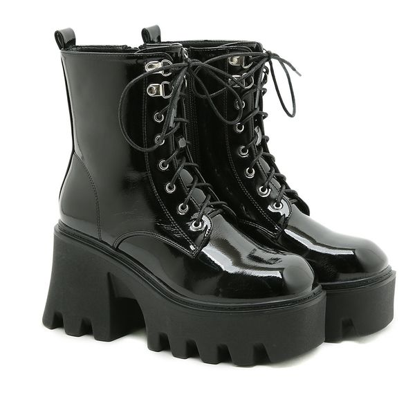 band design platform lace up motorcycle boots chunky cool fashion punk grunge patent pu trendy autumn shoes size 40, Black
band design platform lace up motorcycle boots chunky cool fashion punk grunge patent pu trendy autumn shoes size 40, Black