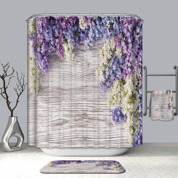 lilac shower curtain, barn door wooden print lavender purple flower bathroom decor
lilac shower curtain, barn door wooden print lavender purple flower bathroom decor