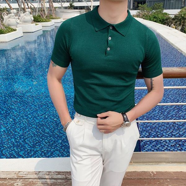 summer breathable lapel knitted mens polo casual korean solid color shirt short sleeve men slim mannen kleding, White;black
summer breathable lapel knitted mens polo casual korean solid color shirt short sleeve men slim mannen kleding, White;black