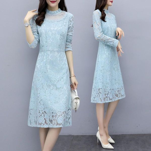 casual dresses blue lace dress spring summer long sleeve midi korean elegant women, Black;gray
casual dresses blue lace dress spring summer long sleeve midi korean elegant women, Black;gray