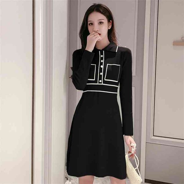 spring autumn women's dress french style contrasting color lapel long sleeve knit a-line short es gx626 210507, Black;gray
spring autumn women's dress french style contrasting color lapel long sleeve knit a-line short es gx626 210507, Black;gray