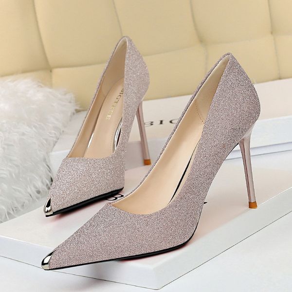 bigtree woman pumps sequin cloth wedding stiletto women party shoes kitten heels 7 9 cm heeled, Black