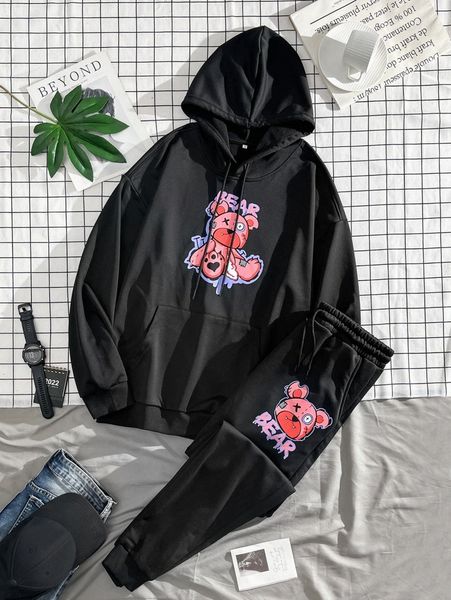 men bear & letter graphic kangaroo pocket drawstring hoodie & sweatpants 90xd#, Gray
men bear & letter graphic kangaroo pocket drawstring hoodie & sweatpants 90xd#, Gray