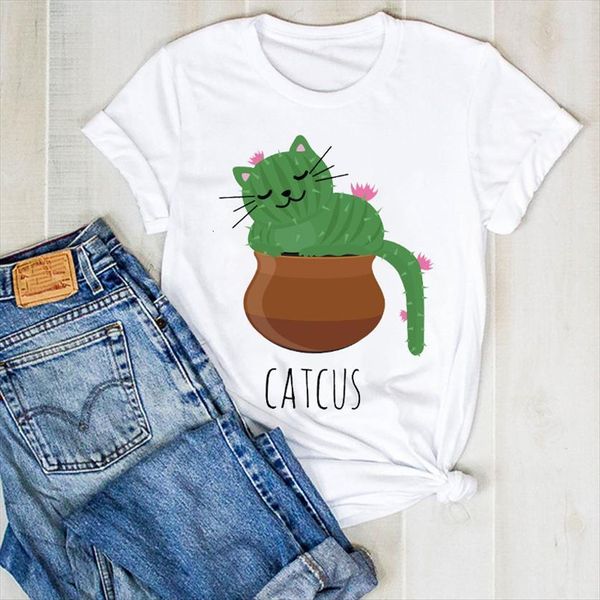 cat flower cartoon cute women t shirt summer cactus tee clothes graphic clothing, White
cat flower cartoon cute women t shirt summer cactus tee clothes graphic clothing, White