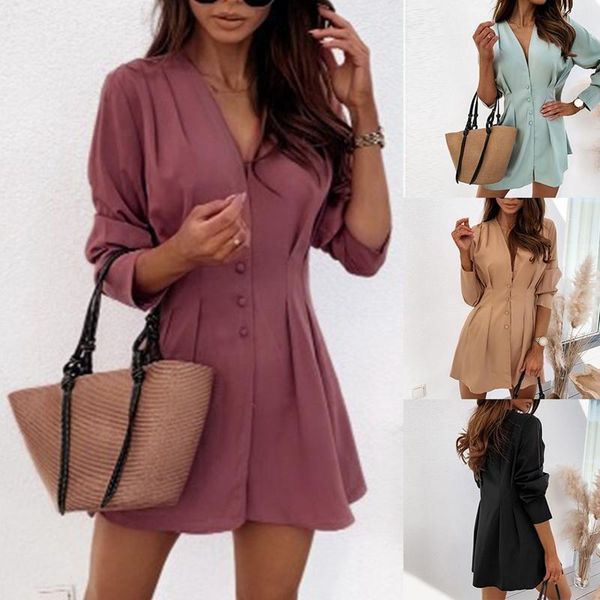 casual dresses autumn deep v button mini dress women long sleeve office shirt elegant slim pleated party, Black;gray
casual dresses autumn deep v button mini dress women long sleeve office shirt elegant slim pleated party, Black;gray