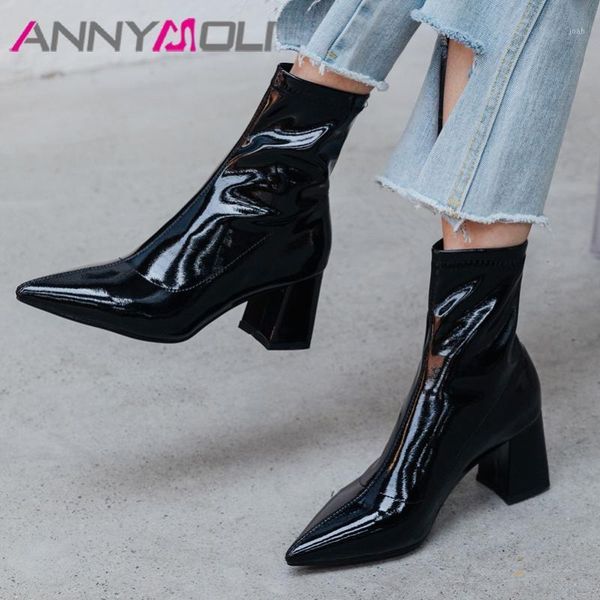 boots annymoli patent leather high heel short women ankle shoes pointed toe block heels lady autumn winter black 431
boots annymoli patent leather high heel short women ankle shoes pointed toe block heels lady autumn winter black 431