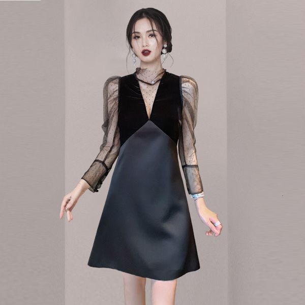 women's knits & tees v neck mesh patchwork velvet woman dress puff sleeve high waist a line mini elegant long party autumn sy, White
women's knits & tees v neck mesh patchwork velvet woman dress puff sleeve high waist a line mini elegant long party autumn sy, White