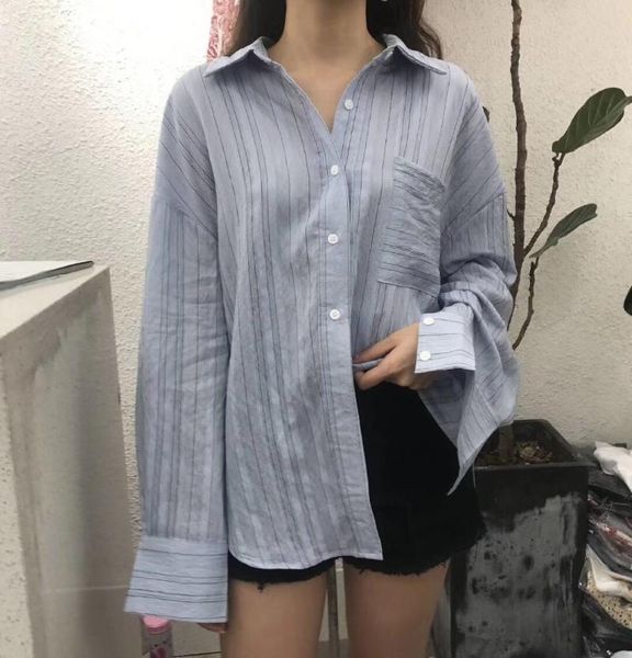 women's blouses & shirts spring women full sleeve striped slim loose 19 vertical wave blouse shirt white blue 268
women's blouses & shirts spring women full sleeve striped slim loose 19 vertical wave blouse shirt white blue 268