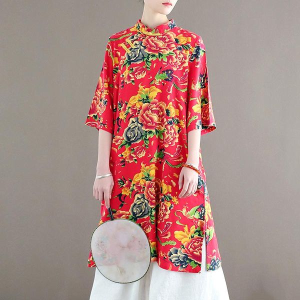 women's blouses & shirts johnature women print floral chinese style and stand half sleeve red 2021 summer cotton linen long shirt, White
women's blouses & shirts johnature women print floral chinese style and stand half sleeve red 2021 summer cotton linen long shirt, White