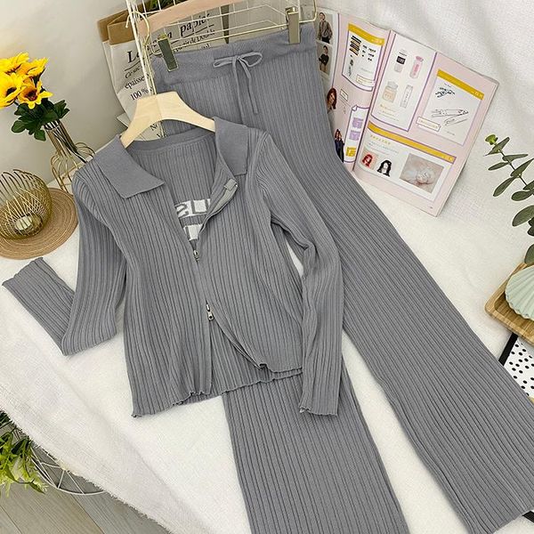 collar knitted cardigan short double-headed zipper long-sleeved pit strip high-waisted wide-leg pants suit women's two piece, White
collar knitted cardigan short double-headed zipper long-sleeved pit strip high-waisted wide-leg pants suit women's two piece, White