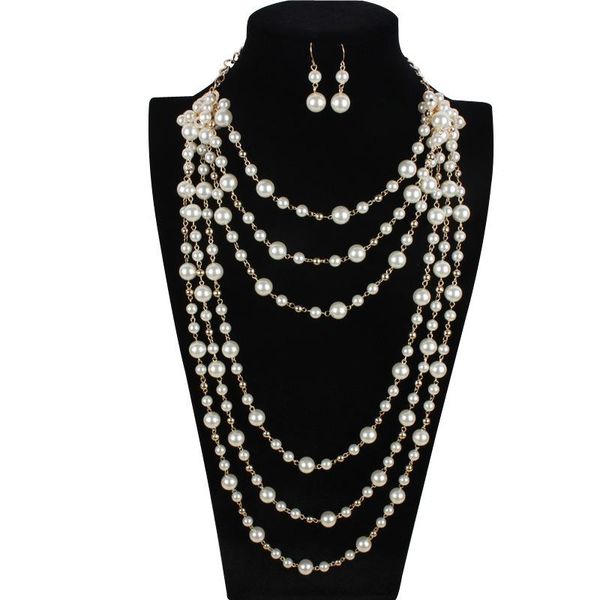 chokers multi-layer pearl necklace sweater chain women's earrings sets jewelry on the neck choker gift to girlfriend wholesale, Golden;silver
chokers multi-layer pearl necklace sweater chain women's earrings sets jewelry on the neck choker gift to girlfriend wholesale, Golden;silver