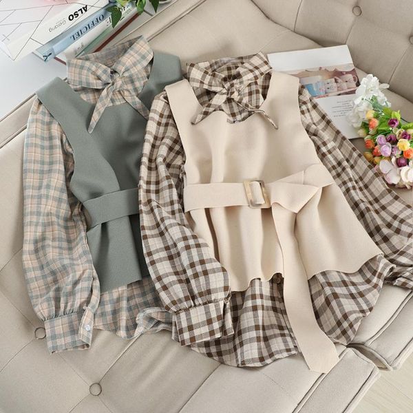 chic retro plaids women single breasted loose shirt blouse + woolen belted waist vest 2 pcs twinset women's blouses & shirts, White
chic retro plaids women single breasted loose shirt blouse + woolen belted waist vest 2 pcs twinset women's blouses & shirts, White