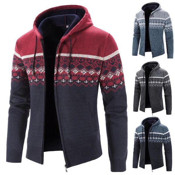 men's sweaters autumn and winter hooded zipper jacket with velvet warmth color matching knitted cardigan long-sleeved, White;black
men's sweaters autumn and winter hooded zipper jacket with velvet warmth color matching knitted cardigan long-sleeved, White;black