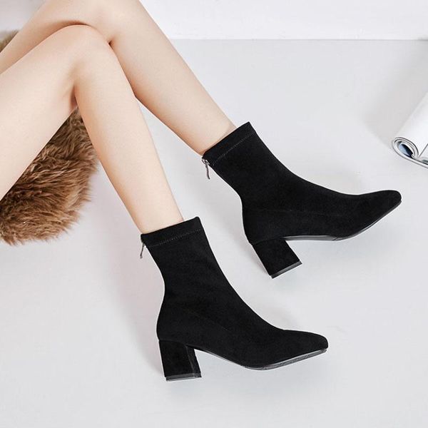 short boots spring and autumn one boot thick heel 2021 winter square head korean elastic, Black
short boots spring and autumn one boot thick heel 2021 winter square head korean elastic, Black