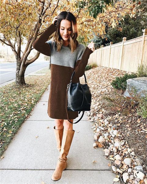 autumn winter long sleeve womens sweater dresses stitching loose big size dress o neck woman elegant casual, Black;gray
autumn winter long sleeve womens sweater dresses stitching loose big size dress o neck woman elegant casual, Black;gray