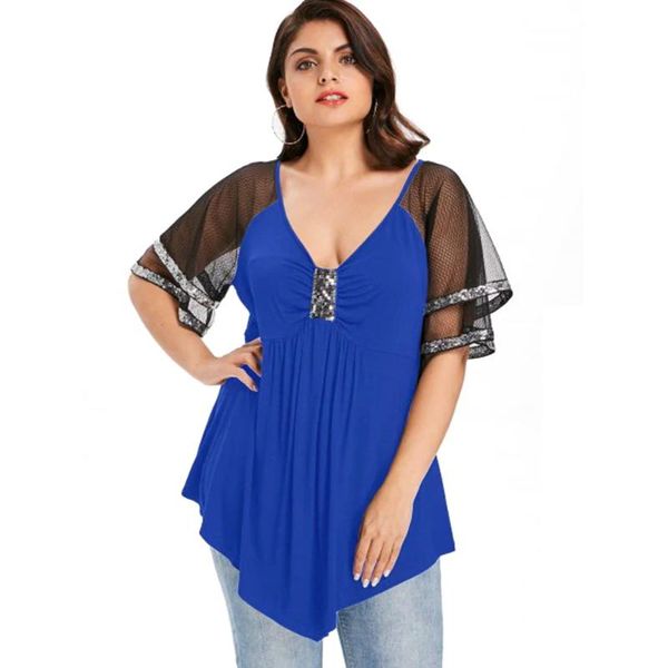 plus size t-shirt sale women hollow sequins v neck blouse summer short sleeve irregular chemisier femme grande taille, Black
plus size t-shirt sale women hollow sequins v neck blouse summer short sleeve irregular chemisier femme grande taille, Black