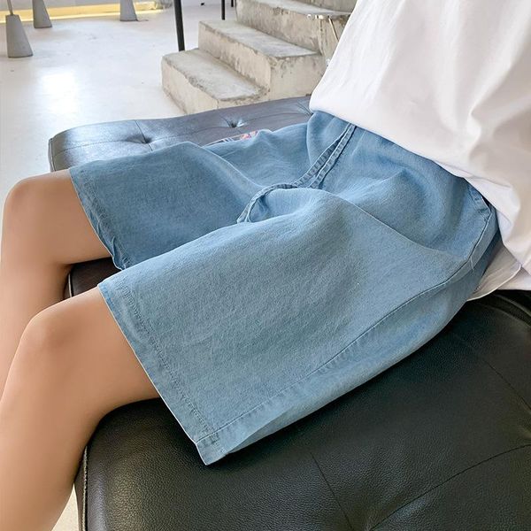 women's shorts knee-length 2021 summer denim elastic waist loose casual solid blue jeans women wide leg short pant, White;black
women's shorts knee-length 2021 summer denim elastic waist loose casual solid blue jeans women wide leg short pant, White;black