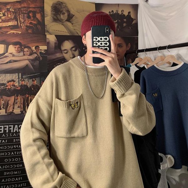 men's sweaters casual winter sweater vintage 2021 o-neck christmas pocket fashion knitted high street homme loose pullovers, White;black
men's sweaters casual winter sweater vintage 2021 o-neck christmas pocket fashion knitted high street homme loose pullovers, White;black