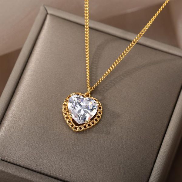 pendant necklaces zircon heart neckalces for women stainless steel gold vintage lover choker necklace upscale jewelry gift collar, Silver
pendant necklaces zircon heart neckalces for women stainless steel gold vintage lover choker necklace upscale jewelry gift collar, Silver