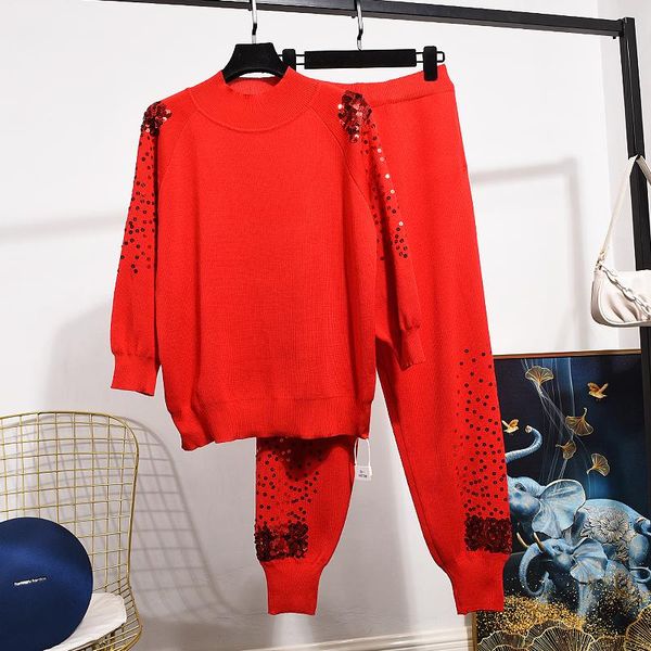 women's two piece pants autumn ladies knit tracksuit outfits fashion long sleeve sequins knitwear + casual little feet set women tide h, White
women's two piece pants autumn ladies knit tracksuit outfits fashion long sleeve sequins knitwear + casual little feet set women tide h, White
