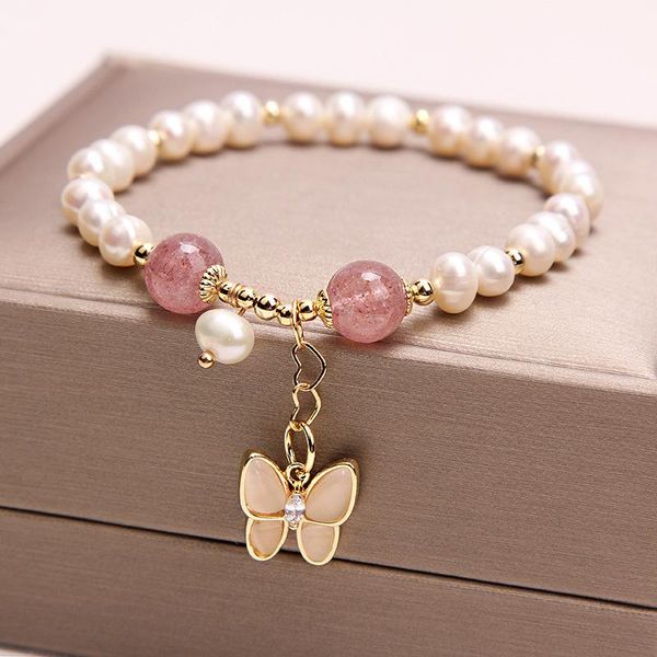 link, chain natural pearl strawberry crystal bracelet female opal butterfly, Black
link, chain natural pearl strawberry crystal bracelet female opal butterfly, Black