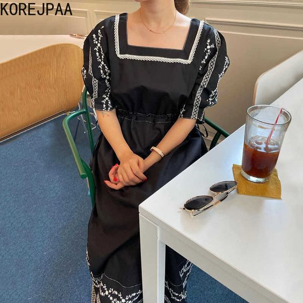 korejpaa women dress summer korean elegant square neck embroidery lace stitching drawstring slimming puff sleeve vestidos 210526, Black;gray
korejpaa women dress summer korean elegant square neck embroidery lace stitching drawstring slimming puff sleeve vestidos 210526, Black;gray