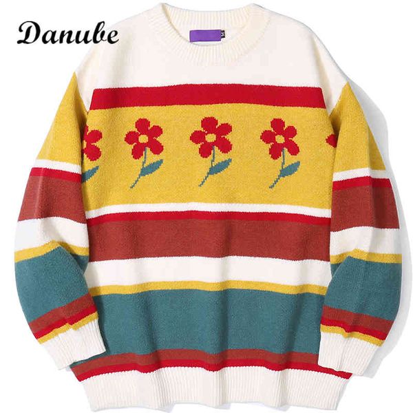 men knitted vintage flower striped sweater women pullover autumn winter thick korean college oversize jumper female, Black
men knitted vintage flower striped sweater women pullover autumn winter thick korean college oversize jumper female, Black