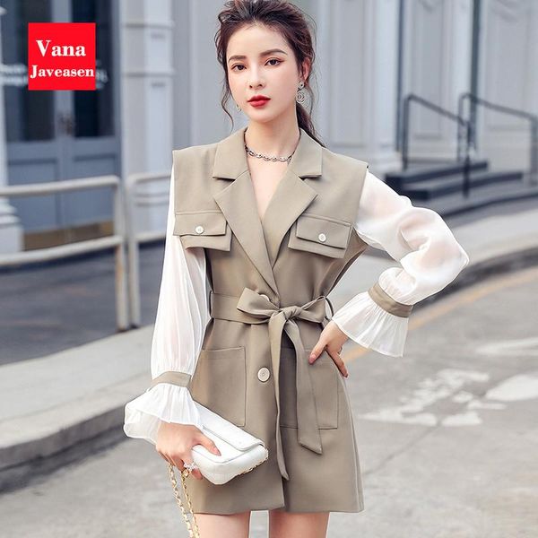 office ladies patchwork notched neck dress women chiffon perspective flared sleeve belt lace-up a-line dresses pocket slim casual, Black;gray 
office ladies patchwork notched neck dress women chiffon perspective flared sleeve belt lace-up a-line dresses pocket slim casual, Black;gray