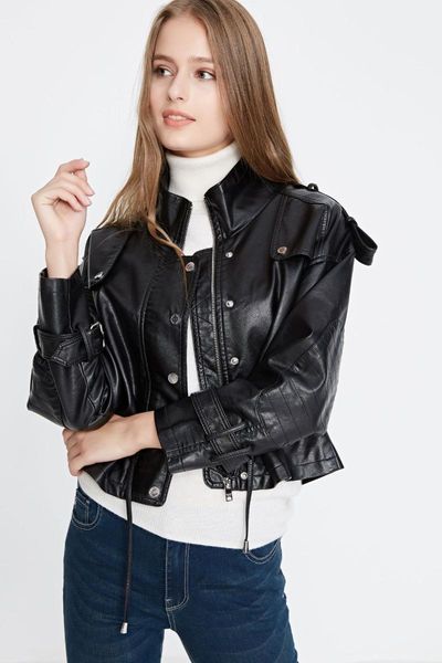 women's leather & faux fashion nice autumn winter solid long sleeve jackets casual lace up waist stand collar zipper biker coats, Black
women's leather & faux fashion nice autumn winter solid long sleeve jackets casual lace up waist stand collar zipper biker coats, Black