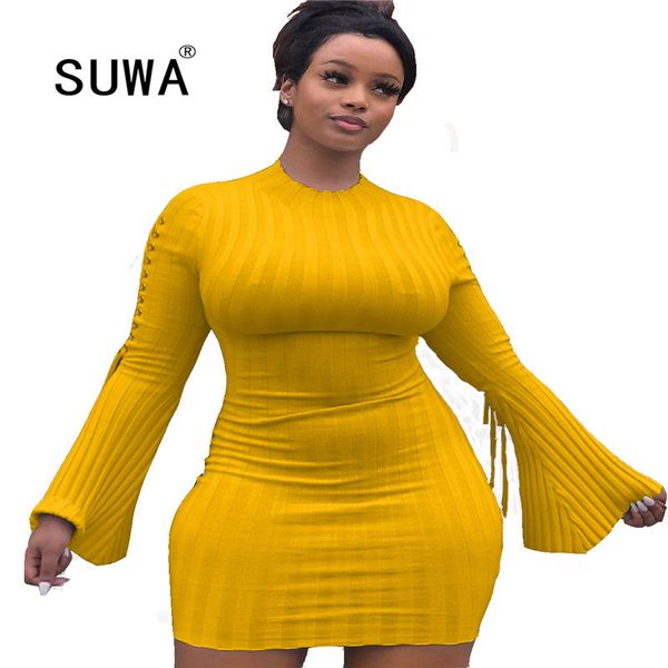 autumn winter women knitted o-neck lace up flare long sleeve bodycon mini dress streetwear club party bandage dresses vestidos 210525, Black;gray
autumn winter women knitted o-neck lace up flare long sleeve bodycon mini dress streetwear club party bandage dresses vestidos 210525, Black;gray