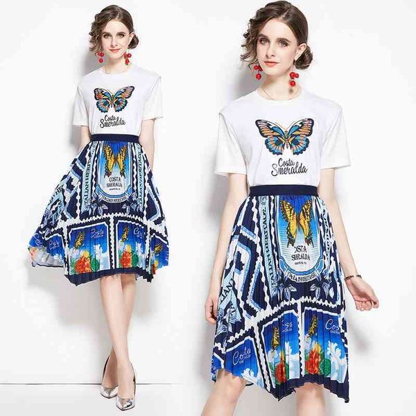 temperament ladies summer 2pcs women butterfly embroidery white cotton tshirt + elastic retro printed irregular skirt suits 210525
temperament ladies summer 2pcs women butterfly embroidery white cotton tshirt + elastic retro printed irregular skirt suits 210525