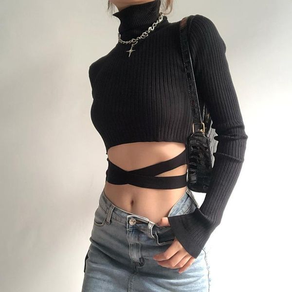 women's sweaters 2021 autumn fashion solid color high-neck tie short set pullover sweater long-sleeved european and american women, White;black
women's sweaters 2021 autumn fashion solid color high-neck tie short set pullover sweater long-sleeved european and american women, White;black