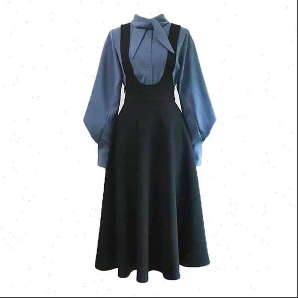 vintage set black zipper womens tracksuits strap skirt blue lantern sleeve long button shirt autumn t0237, Gray
vintage set black zipper womens tracksuits strap skirt blue lantern sleeve long button shirt autumn t0237, Gray