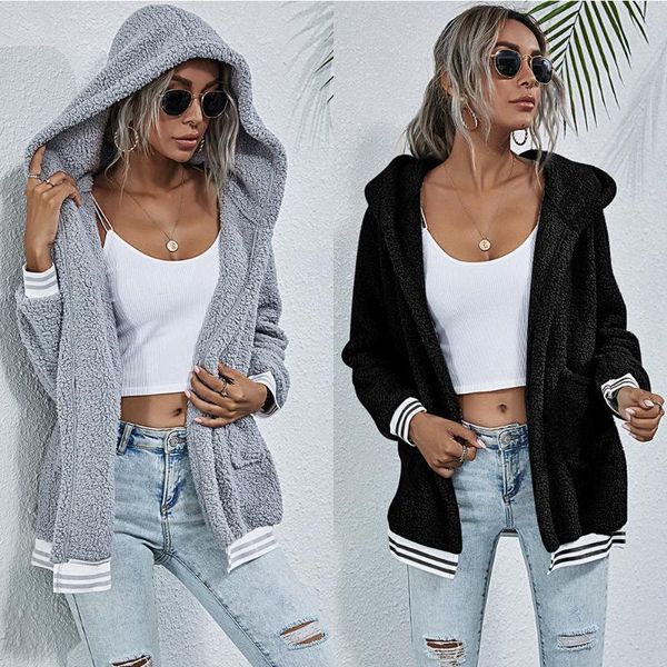 women's jackets fashion solid color cardigan coat autumn winter 2021 lamb velvet long-sleeved hooded warm jacket, Black;brown
women's jackets fashion solid color cardigan coat autumn winter 2021 lamb velvet long-sleeved hooded warm jacket, Black;brown