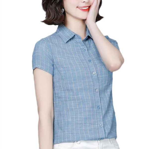 women's blouses & shirts vintage cotton linen women summer short sleeve striped blouse korean plus size camisas mujer, White
women's blouses & shirts vintage cotton linen women summer short sleeve striped blouse korean plus size camisas mujer, White