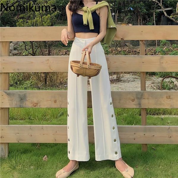 women's pants & capris nomikuma casual fashion high waist wide leg women solid split side buttons loose trousers korean style pantalone, Black;white
women's pants & capris nomikuma casual fashion high waist wide leg women solid split side buttons loose trousers korean style pantalone, Black;white