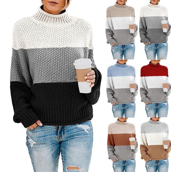 women's sweaters 2021 elegant simple stripe stitching turtleneck winter women thick knit pullover street black&white warm, White;black
women's sweaters 2021 elegant simple stripe stitching turtleneck winter women thick knit pullover street black&white warm, White;black