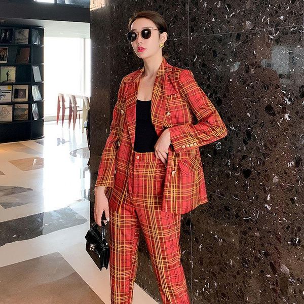 autumn korean suit women blazer set plaid 2 piece suits office attire work for women's two pants, White
autumn korean suit women blazer set plaid 2 piece suits office attire work for women's two pants, White