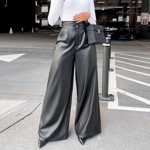 pure color wide leg pu leather pants high waist fashion leather pants women 210422, Black;gray
pure color wide leg pu leather pants high waist fashion leather pants women 210422, Black;gray
