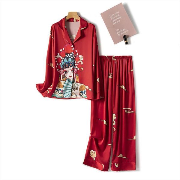 ice silk pajamas opera women sleepwear print long sleeve trousers set, Black;red
ice silk pajamas opera women sleepwear print long sleeve trousers set, Black;red