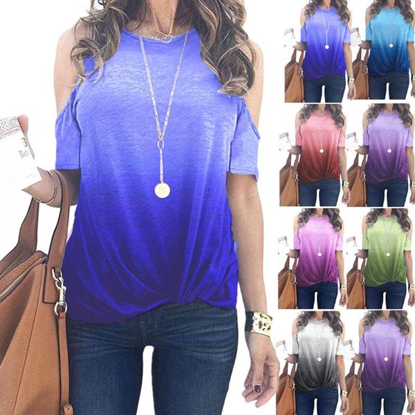 women's t-shirt summer gradient print shirt for women pullover casual cold shoulder tunic tees short sleeve female, White
women's t-shirt summer gradient print shirt for women pullover casual cold shoulder tunic tees short sleeve female, White